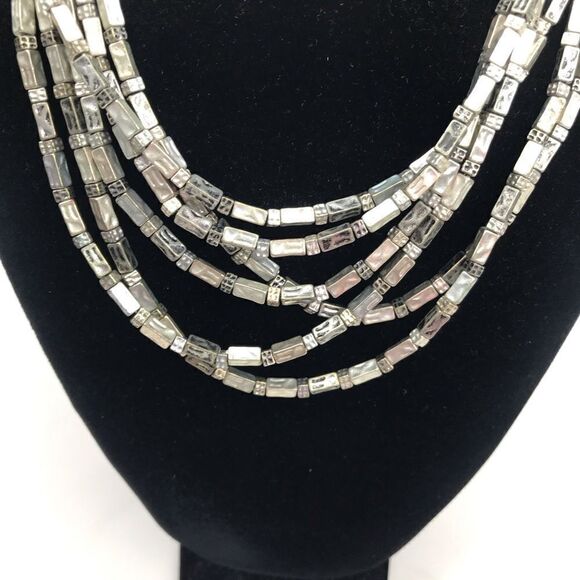 Chico’s Gunmetal Silver Tone Multi Strand Beaded Necklace - Picture 7 of 15